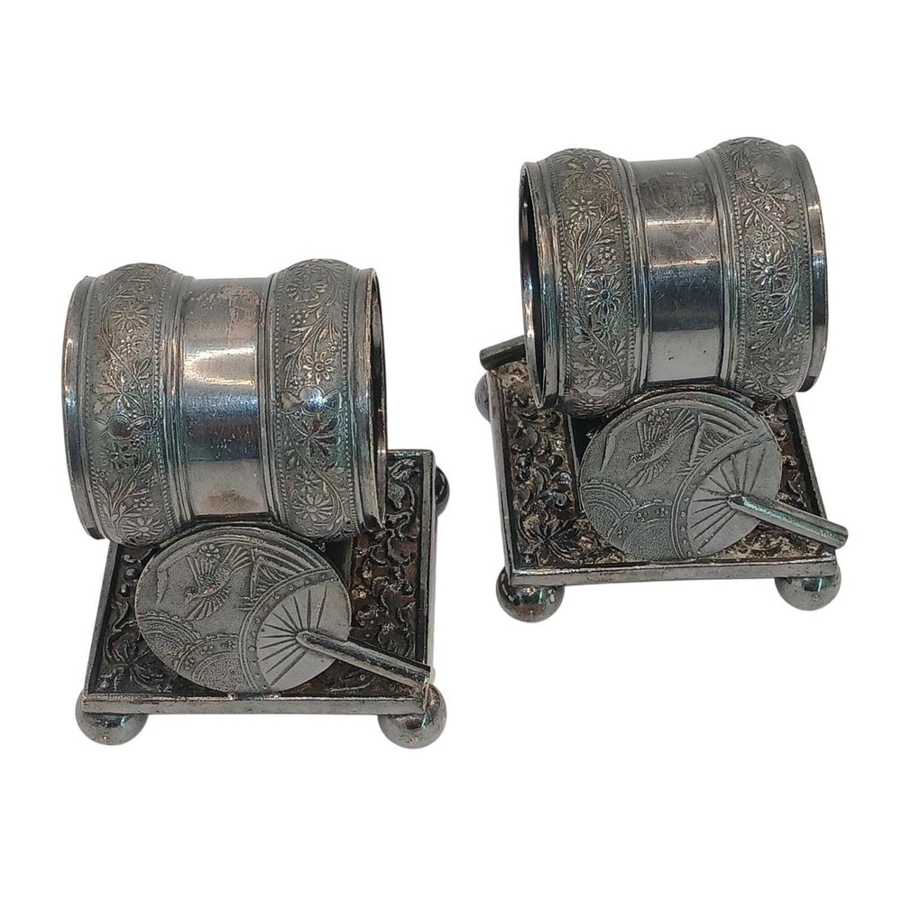 Meriden B CO. Victorian Silverplated Figural Napkin Rings: Hummingbird Set of 2